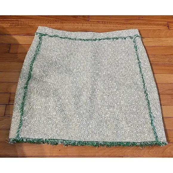 J. Crew Skirt Womens 4 Wool Blend Woven Multicolor w/ Green Trim Mini Short