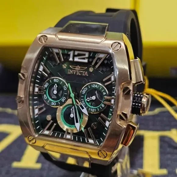 Invicta Racing Men’s Model 48468 Chronograph Watch Gold/Black Green Accents