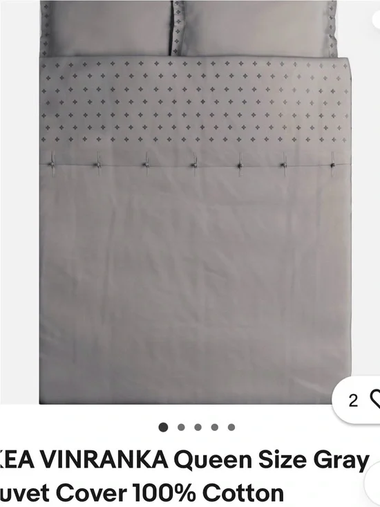 IKEA Gray Cotton Duvet Cover 2 pillow queen Vinranka Embroidery star snaps