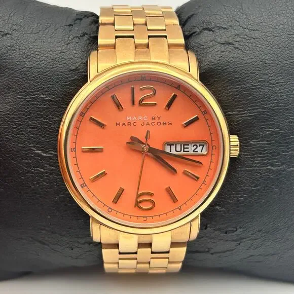 Marc Jacobs Fergus Watch Rose-gold Orange Dial Working New Battery