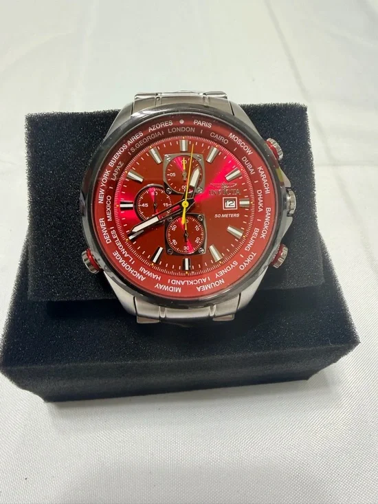 Invicta Red Dial Chronograph Stainless Steel Watch 50mm