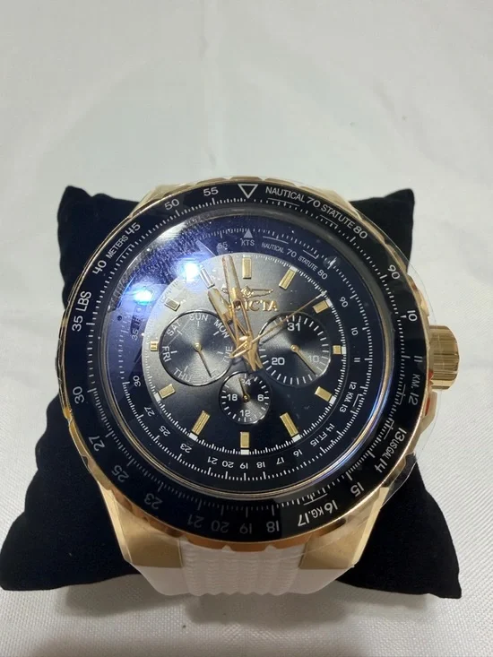 Invicta Gold-Tone Chronograph Watch with Black Dial and White band