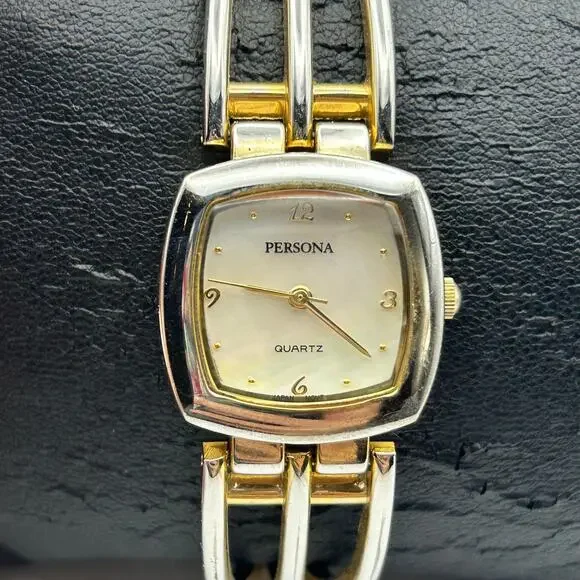 Persona Silver-tone Mother Pearl Dial Women’s Fashion Watch Working New Battery