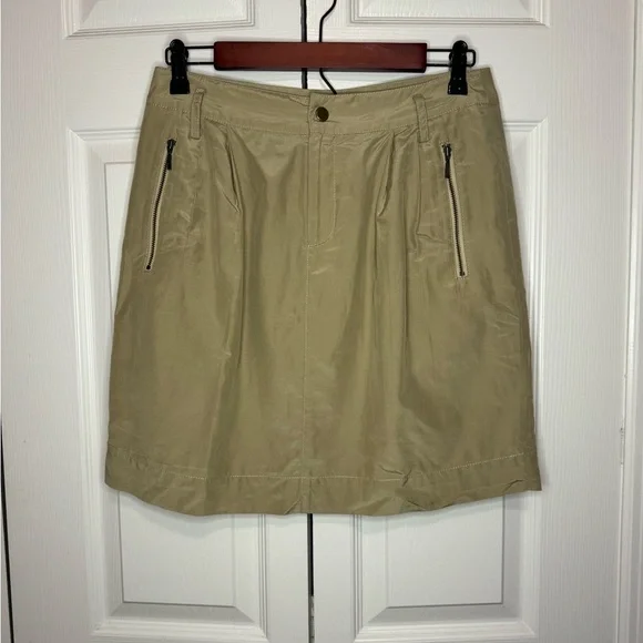 Banana Republic Brown Beige Silk Satin Zip Pocket Pencil Skirt Women Size 6