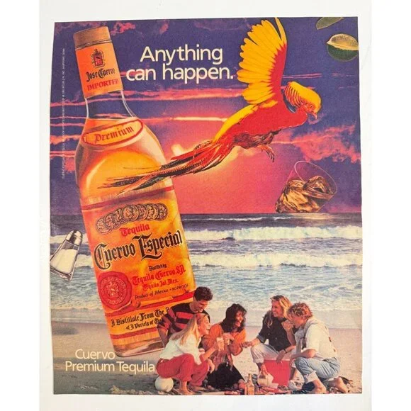 Vintage 1985 Jose Cuervo Tequila Parrot Friends on Beach Advertisement Print Ad