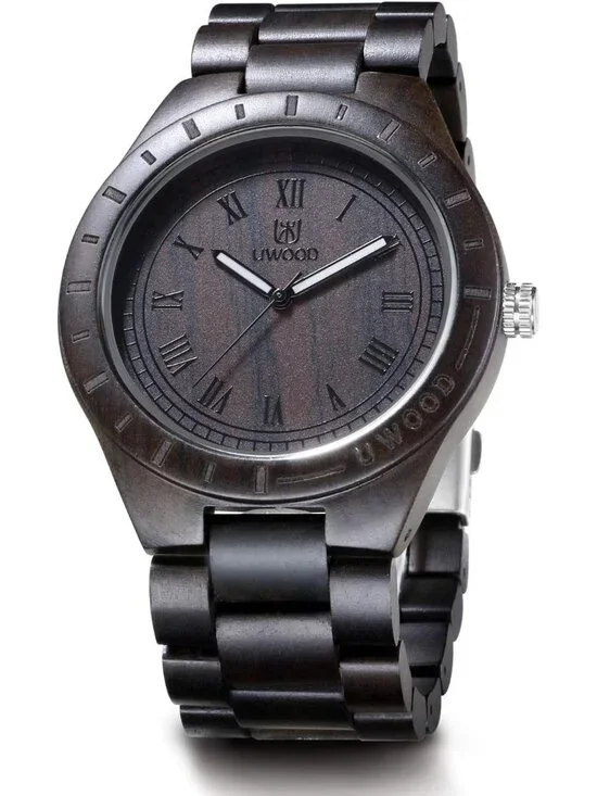 Men's Black Handmade Sandalwood Analog Quartz Vintage Unique Wrist Wooden Watch