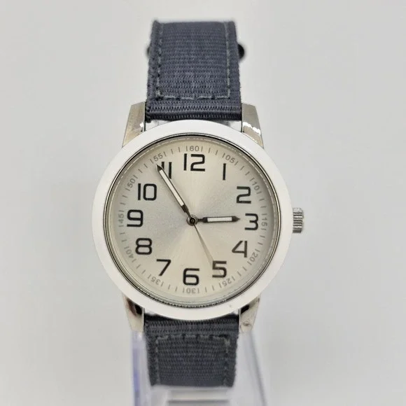 38MM Men's Watch Cream Dial‎ New Gray Nylon Bands New Battery