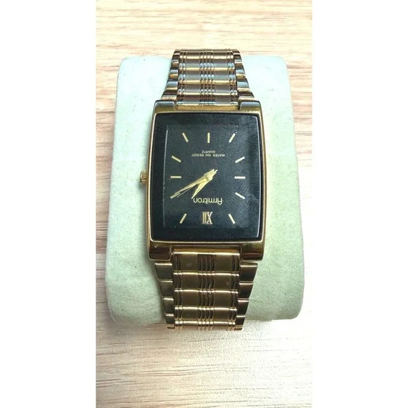 Vintage Armitron Gold Tone Rectangular Watch Quartz Water‎ Resist 100 Works!