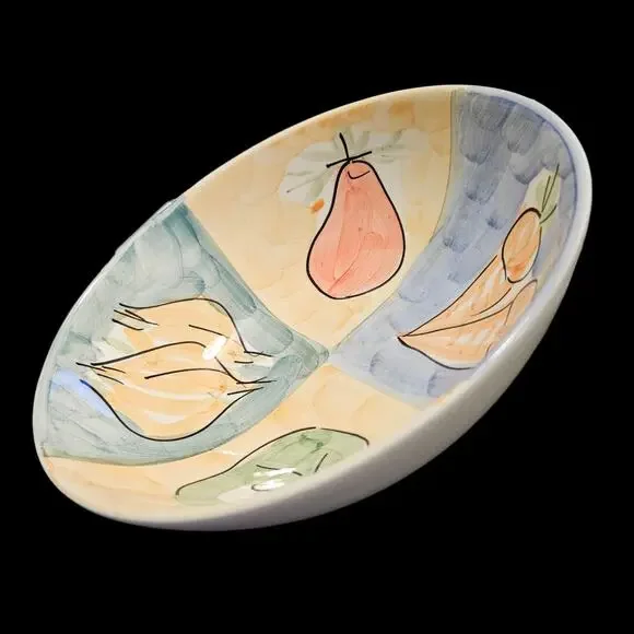 Vintage Hand Painted Fruit Pattern Serving Bowl Ceramic Farmhouse