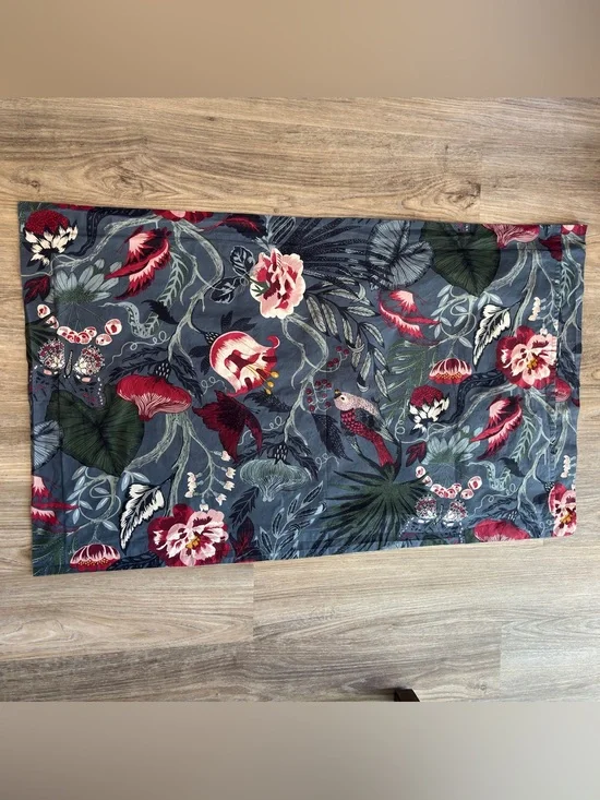 IKEA Filodendron pillow sham case Tropical birds floral dark gray red 23.5X29”