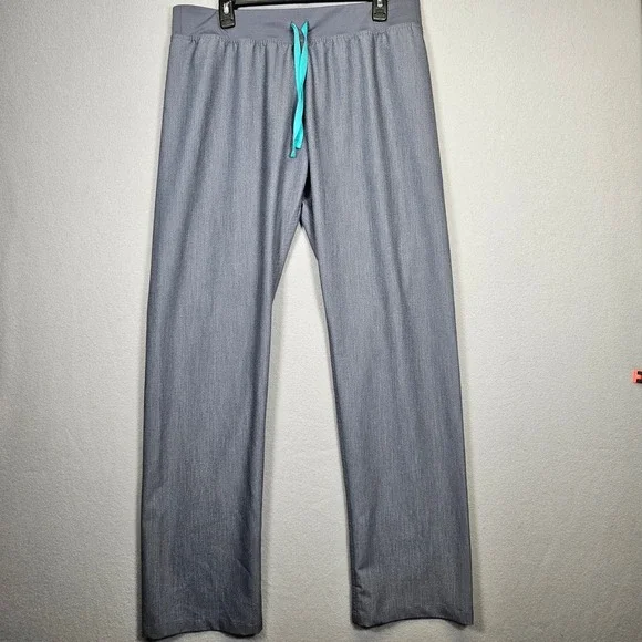 FIGS Heather Gray Scrub Pants Straight Leg Teal Drawstring‎ Mens L/T 31 Inseam