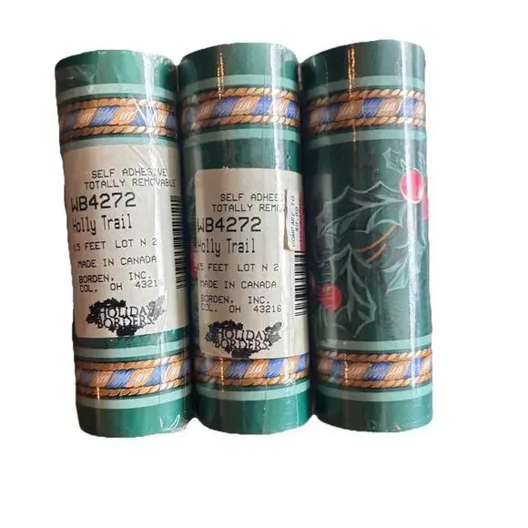 Vintage 3 Rolls Christmas Wallpaper Border Self Stick Holiday Holly Berry Trail