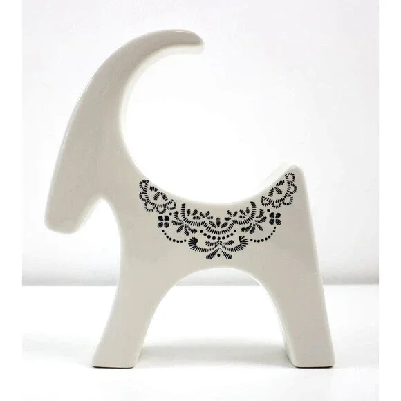 Ikea Vinter‎ 2020 White Ceramic Goat Figurine w/ Black Detail Scandinavian HTF