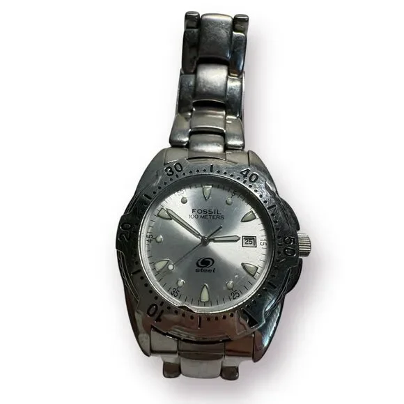 Fossil‎ FS-2557 Men's 38mm Stainless Steel Date Watch Quartz Retro 100 meters