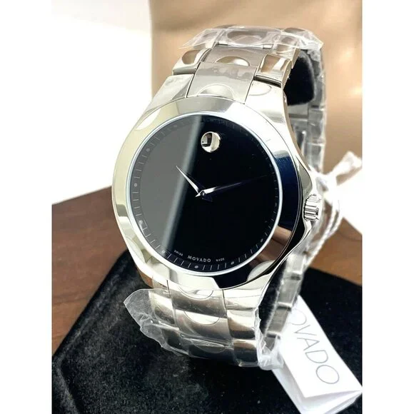 Movado Men's Watch 0606378 Museum Luno Black Dial Swiss Quartz Silver Steel 40mm