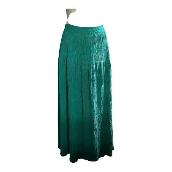 Chaus Women Plus Size Teal Crinkled Boho Cottage Core Coastal Maxi Skirt 1X