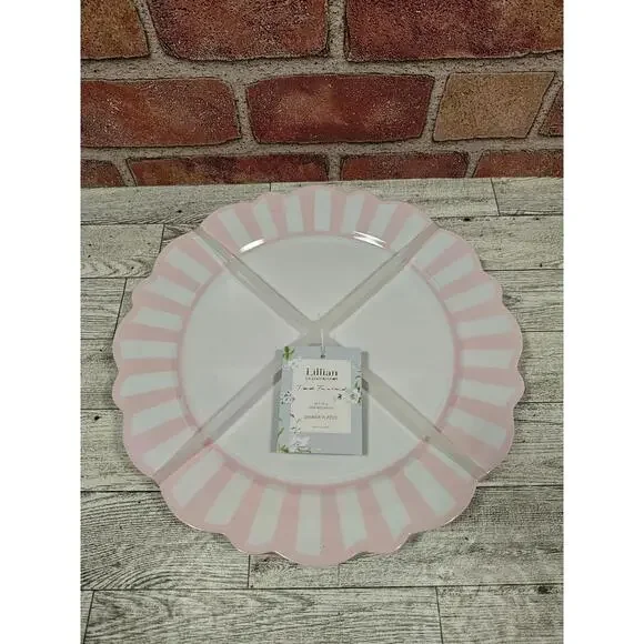Lillian August French Farmhouse Pink/White Melamine Dinner Plates 11