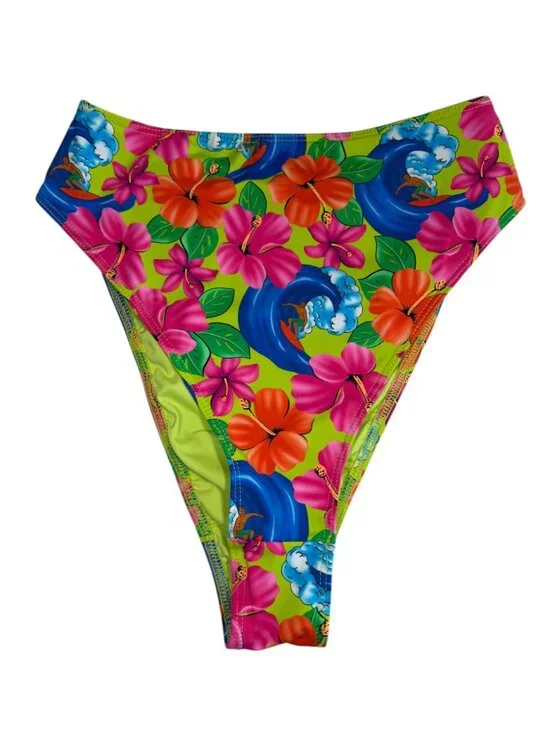 FRANKIES Bikinis Anne Neon Surfer High Waisted Swimsuit Bottom Medium
