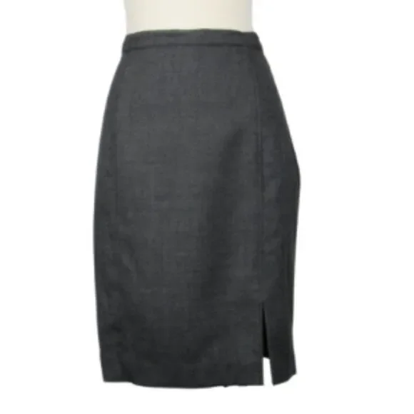 Pencil Skirt Wool Side Zip 2 Button Close Lined Side Slit Gray VINTAGE Size 10