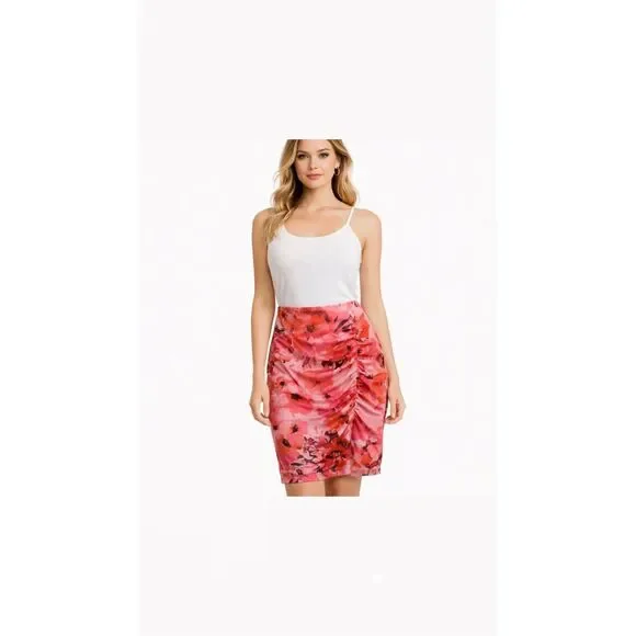 Nine West Medium Women’s Pencil Skirt Floral Bloom Pink Black
