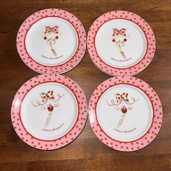 Department 56 Dessert Plates Popcorn With Cranberries Twelve Pink 6 11/16
