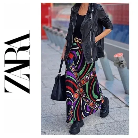 NWT Zara Blogger’s Favorite Printed Silk Effect Maxi Skirt, Size Small