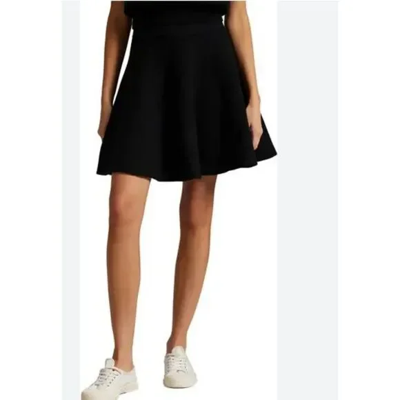 Ralph Lauren Sport Wool Blend Circle Flare Skirt Black Zipper Closure Size 10