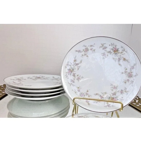 Bread Plates Noritake Arlene 5802 Platinum Trim Floral Japan Vintage Set of 5
