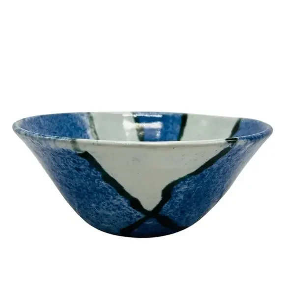 VTG Studio Art‎ Pottery Bowl Grey Blue Speckled Geometric Abstract 7.5” Serving