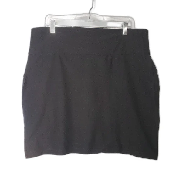 Eileen Fisher Black Viscose Stretch Ponte Fold Over Waist Skirt Womens Large