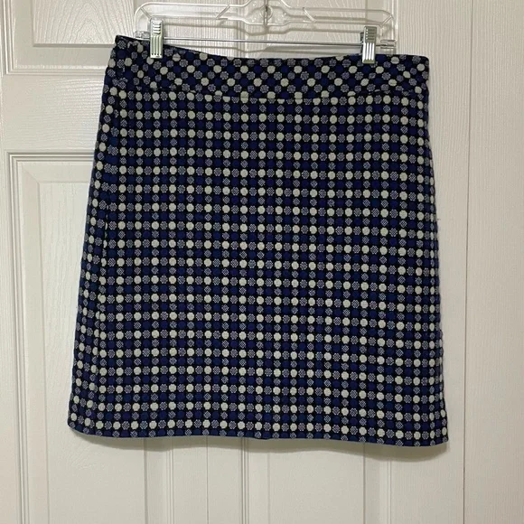 Talbots Navy and Cream Checkered A-Line Skirt