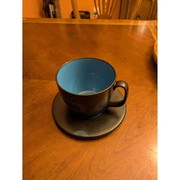 IKEA Record Coffee Cup Saucer Black & Blue 7