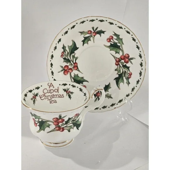 Hanson Christmas Porcelain Tea Cup & Saucer Set 1992 Painted Decorated Waldman