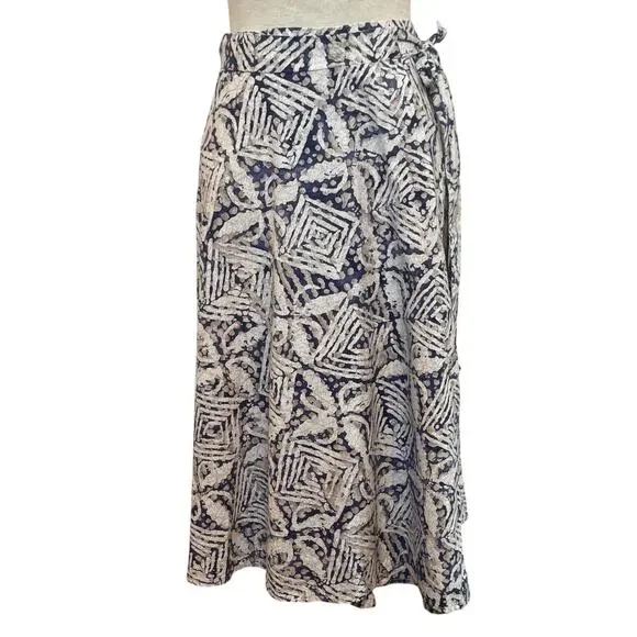 Tahiti Imports Vintage 100% Cotton Geometric Block Print Design Midi Wrap Skirt