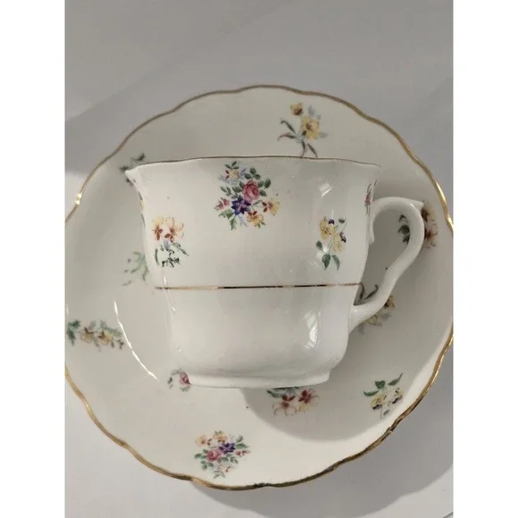*flawed* Colclough Bone China Cup & Saucer Set Floral Gold Trim England Vintage