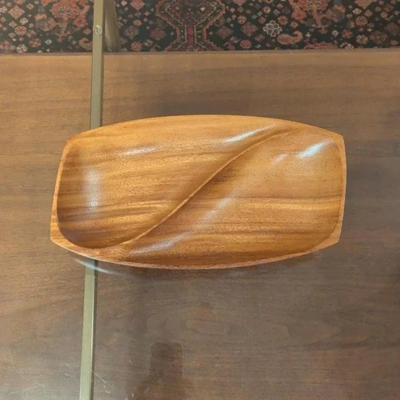 MCM Hand-Carved Wood Divided Dish / Yin-Yang Tray Gorgeous vintage handmade