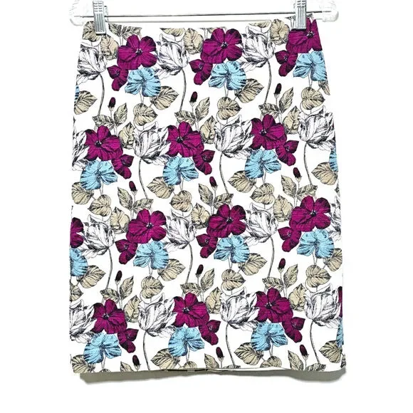 Ann Taylor Skirt Women's Size 4 Floral Cotton Botanical Office Business Casual