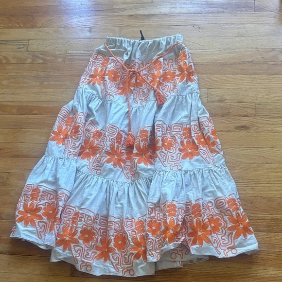 NWOT Maje Embroidered Cotton Linen Blend Maxi Skirt