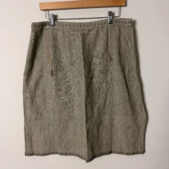 2/$30 J Jill Linen Tan Embroidered Skirt 16P