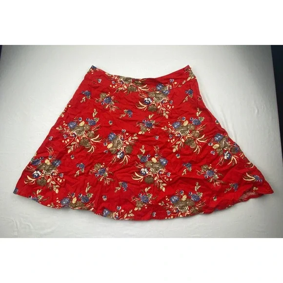 Forever 21 Red Floral Cotton Mini Skirt XS A-Line Side Zip Lined Casual Summer