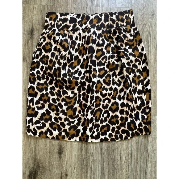 J Crew Womens Leopard Print Side Slit Linen Blend Pencil Skirt Size 4