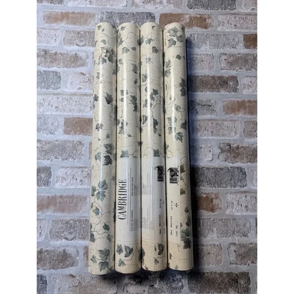 Cambridge‎ Studios Ivy Wallpaper 4 Rolls Green Cream Vinyl Pre-Pasted