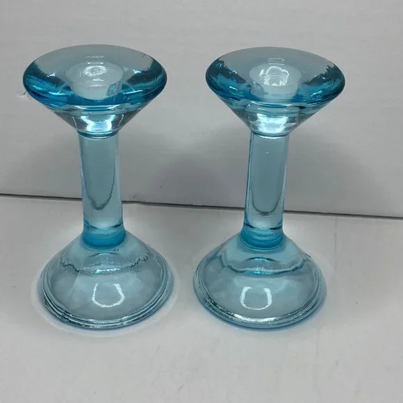 Ikea Blue Glass Candle Stick Holder Martini Glass Style Votive Decor 5