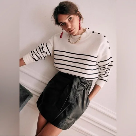 Sezane Leandra Skirt Smooth Black Lamb Leather Size 34 US 2