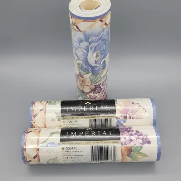 Imperial Prepasted Wallpaper‎ Border Lot of 3 Floral Lattice 5 Yards 51306140