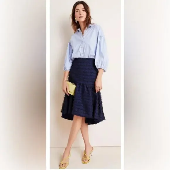 Anthropologie Maeve Miranda Skirt XL Navy Textured Pull On Women’s NWT
