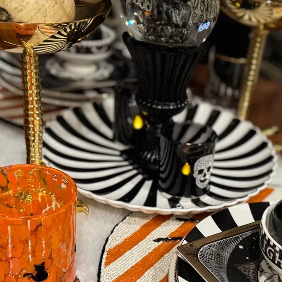 Striped Black and White gold Ripple edge platter