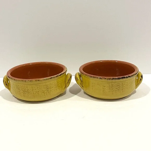 De Silva Italy Terracotta Soup Bowls Set of 2 Mustard Yellow Ceramic Crocks