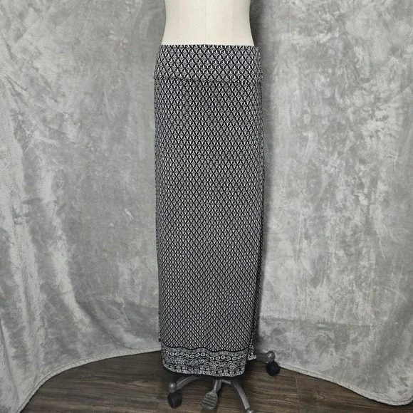 Studio M Black White Geometric Floral Maxi Skirt Convertible‎ Strapless Dress XS