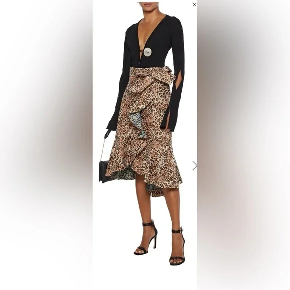 Johanna Ortix Cynical Attitude Ruffled Leopard-jacquard Midi Wrap Skirt